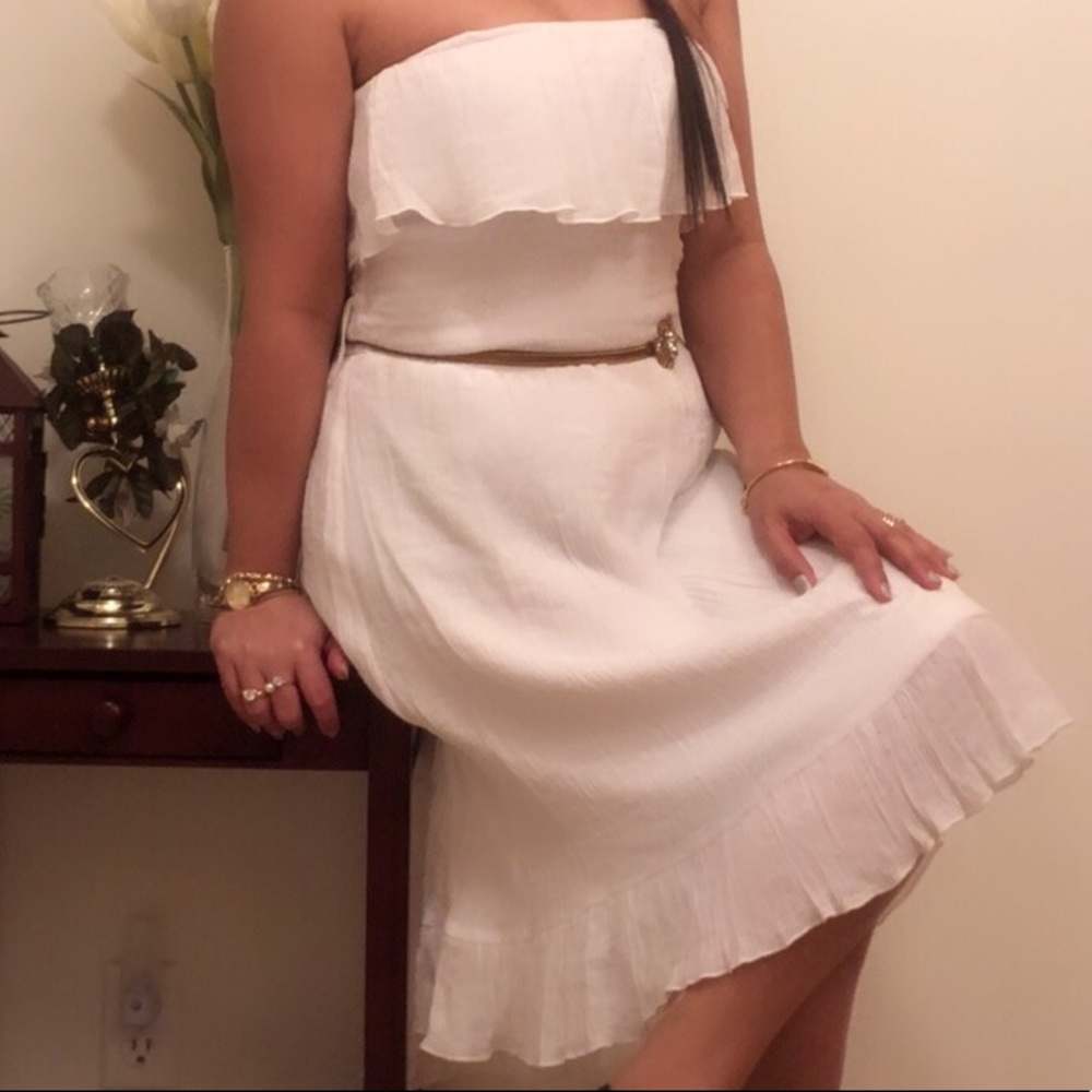 White Strapless Ruffled Dress - Picture 6 of 7